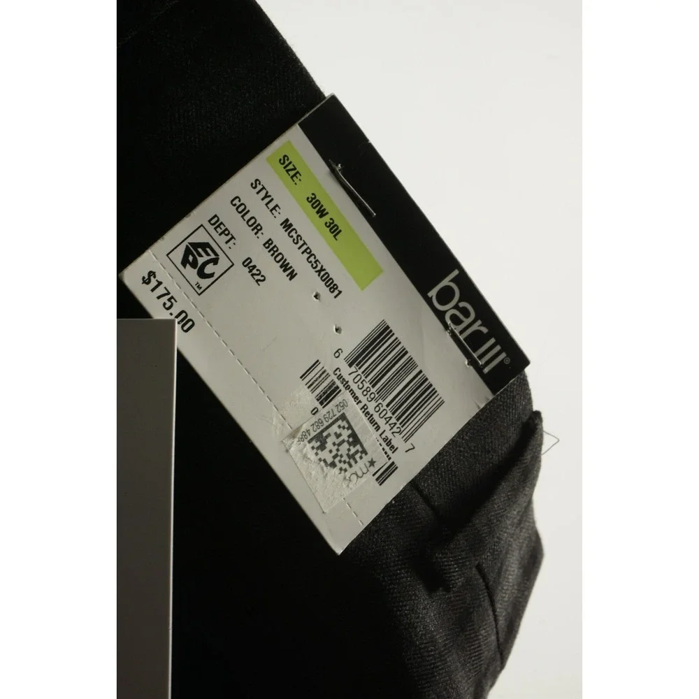 New Bar III Men's 30 x 24 Slim Gray Brown Plaid Performance Stretch Dress Pants